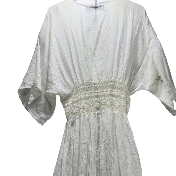 BLUE RAIN Women's Swimsuit Cover Ivory Dolan Sleeve Tie Crochet Waist Size XS - Picture 5 of 11